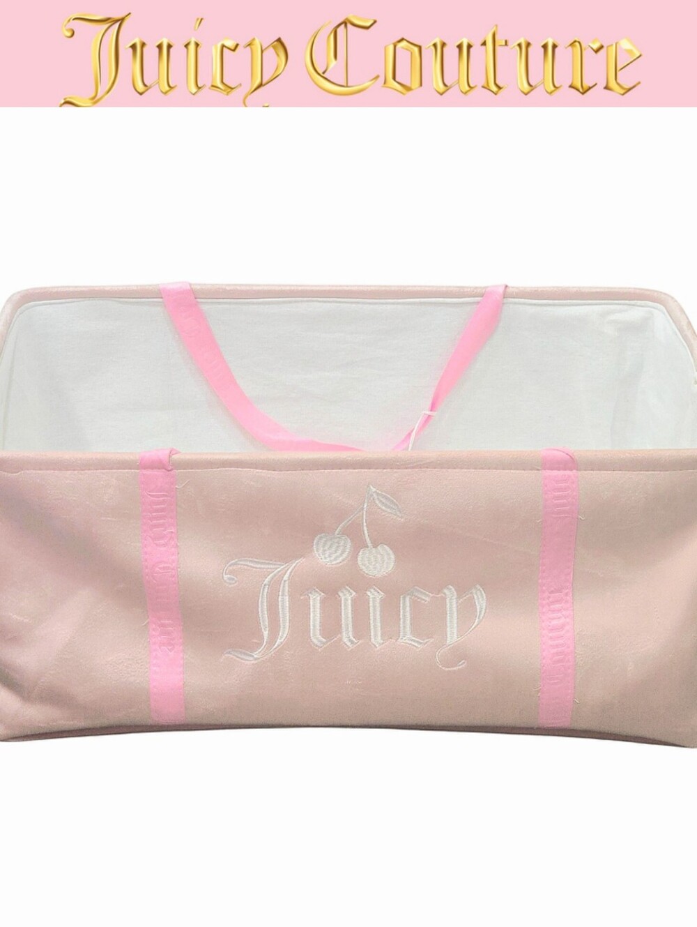 Juicy Couture Home Embrodried Logo Cherry Velvet Decorative Storage Tote